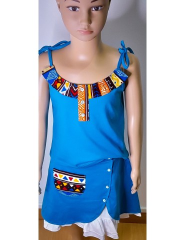 Ensemble jupe bleu ORI wax fille