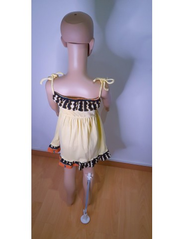 Robe à Bretelles Jaune ivoire Clair et imprimé Wax